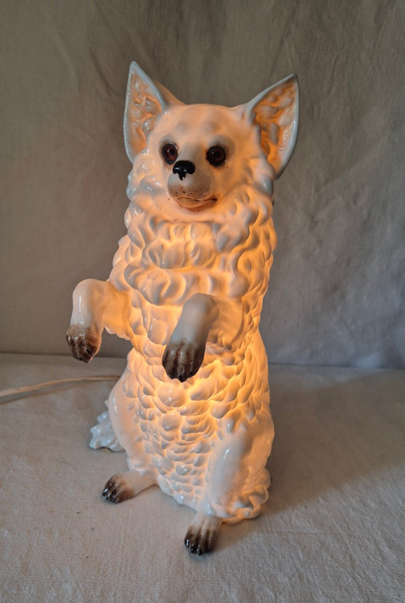 Large White Porcelain Pomeranian Night Light -photo-4