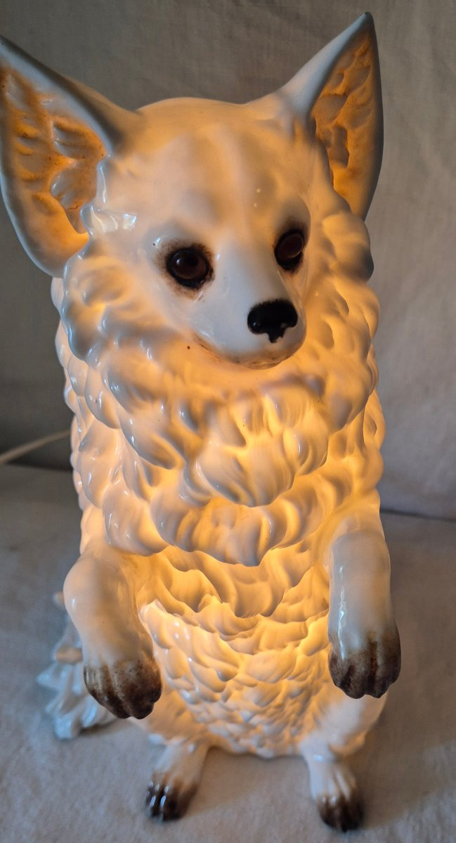 Large White Porcelain Pomeranian Night Light -photo-1