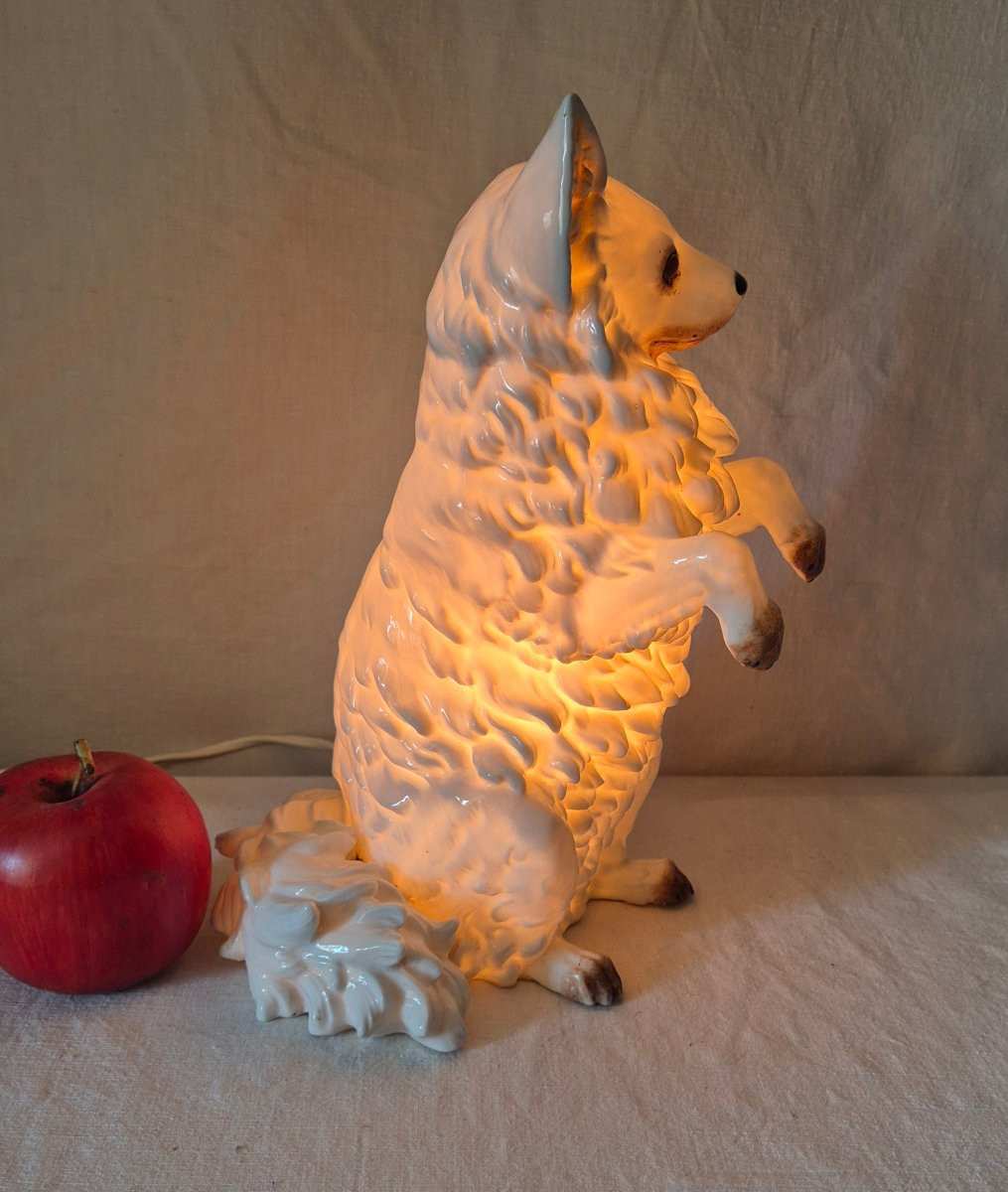 Large White Porcelain Pomeranian Night Light -photo-4