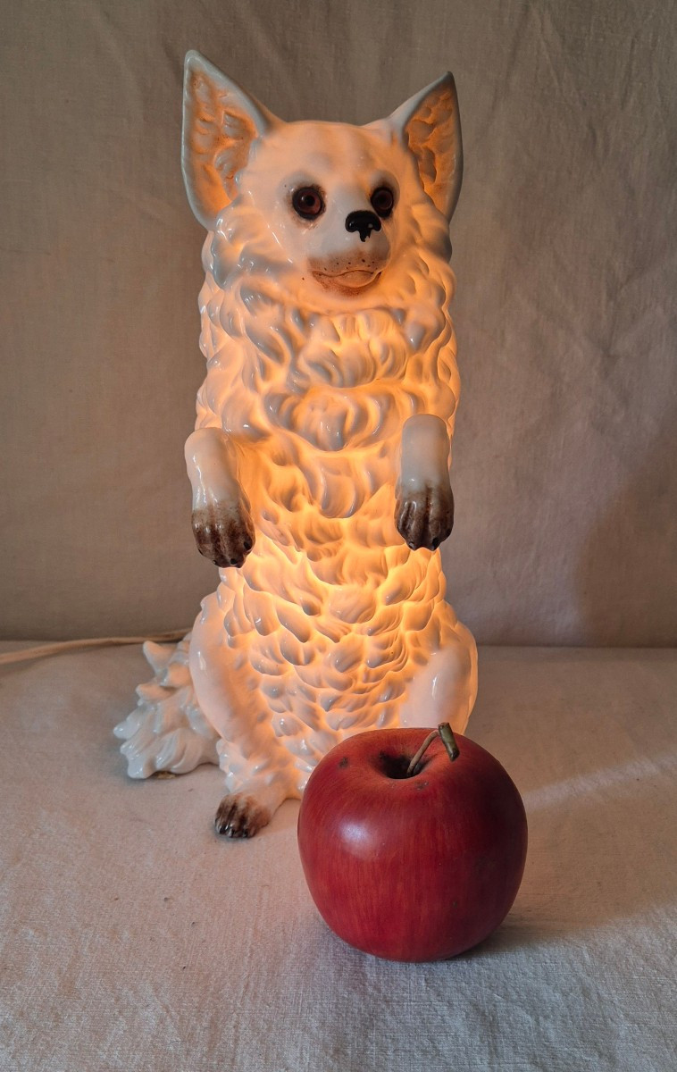 Large White Porcelain Pomeranian Night Light 