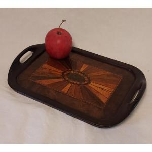 Wood Marquetry Tray With Sampling Of Several Species In Radiant Decor.