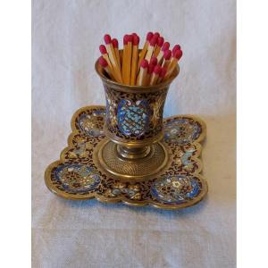 Pyrogenic Match Holder In Cloisonné Enameled Bronze 19th Century 