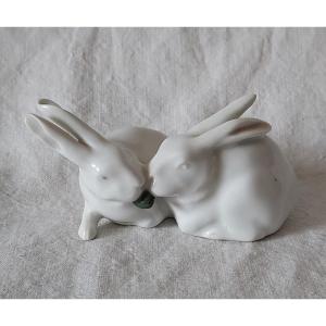 Couple De Lapins Porcelaine Royal Copenhagen Danemark XXème 