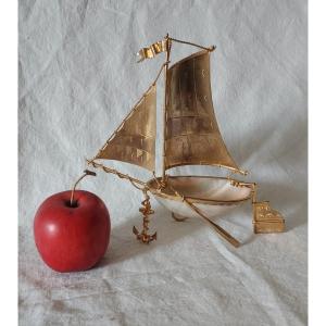 Sailboat "baguier" In Gilt Bronze And Mother-of-pearl 19th Century 