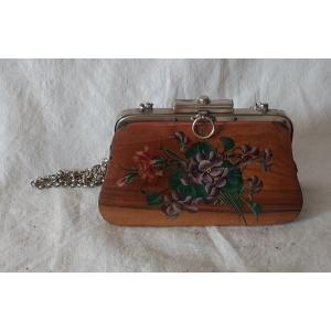 Vichy Souvenir Minaudiere Bag In Olivier Painted With Violets And Leather Early 20th Century 