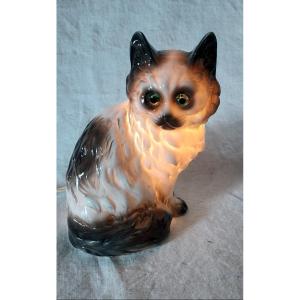 Bedroom Night Light Black And White Cat With Green Eyes, First Half Of The 20th Century 
