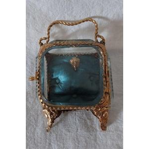 Pocket Watch Box, Reliquary...chamfered Glass And Gilt Bronze 