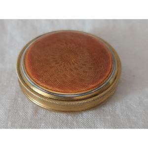 Pill Box In Guilloché And Orange Enamelled Gold Metal Circa 1940-1950