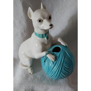 Chihuahua Dog Playing With A Ball Forming A Vase English Earthenware From The 19th Century