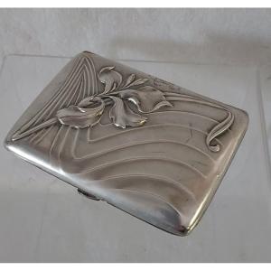 Art Nouveau Cigarette Case With Iris In Silver