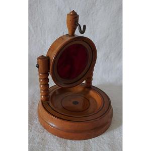 Pocket Watch Holder In Cherry Wood Turned With Jostling Receptacle 