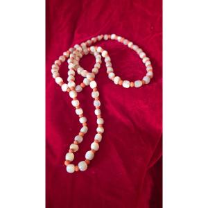 Collier En Perles De Corail Et De Nacre Alternées