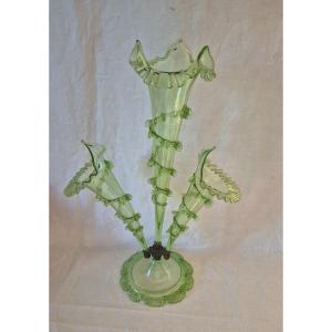 Napoleon III Light Green Crystal Three-cored Tulip Vase 