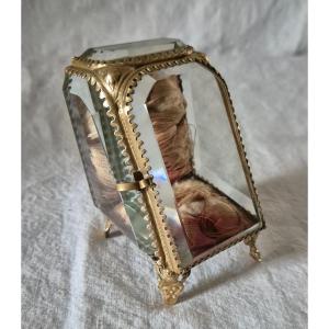 Bronze And Chamfered Glass Reliquary Or Pocket Watch Presentation Box 