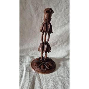 19th Century Black Forest Plant-style Carved Wood Candle Holder 