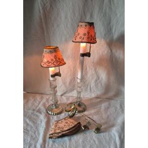 Set Of Four Beaded Lampshades With Candle Holders 