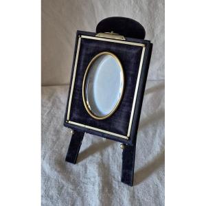 Midnight Blue Plush Velvet Photo Frame Album Leaflet Holder With Silver Bronze Decor