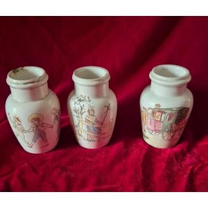 Three Mustard Pots In Lunéville Earthenware By Keller And Guérin 