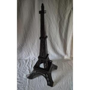 Eiffel Tower In Cut And Patinated Brown Wood, Dismountable Into Four Parts 