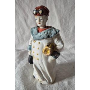 Figure De Pilote d'Aéropostale à Tête Basculante En Biscuit De Porcelaine 