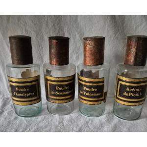 Set Of Four Clear Blown Glass Pharmacy Jars From The 19th Century 