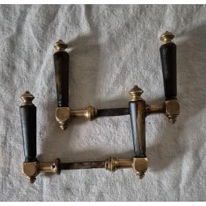 2 Pairs Of 19th Century Austro-hungarian Bronze And Horn Door Handles 