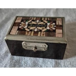 Small Box In Hard Stone Marquetry Souvenir From Karlsbad 