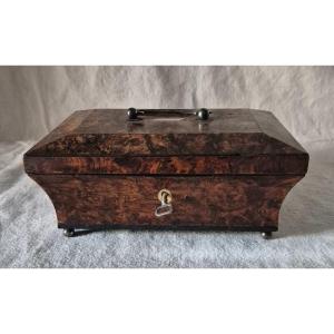 Charles X Burl Walnut Box Called "tombeau" On Its Four Ball Feet 