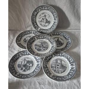 Series Of Six Thematic Plates On "french Pilgrimages" Of Sarregumines 