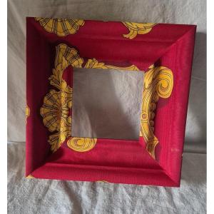 Square Frame In Red And "gold" Fabric Signed Rochas 1990s