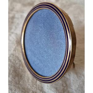 Art Deco Round Gilt Bronze Frame In Navy Blue Cloisonné Enamel