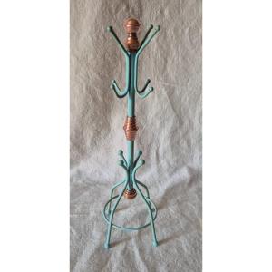 Baguier - Parrot Coat Rack In Turquoise Painted Metal And Copper Decor 