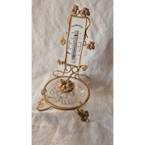 Encrier Thermomètre En Cristal Et Bronze Pomponne Doré Napoléon III 