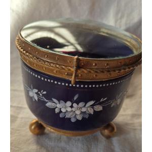 Candy Box In Navy Blue Glass With Enamel And Bronze