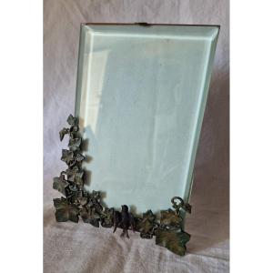 Art Nouveau Photo Frame In Naturalist Style With Laurel Leaves And A Swallow 