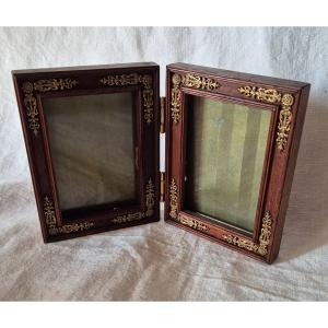 Folding Diptych Photo Frame In Mahogany And Empire Gilt Bronze Decorations 