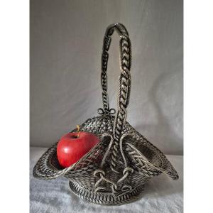 Silver Metal Wire Basket, Very Ornate Basketwork