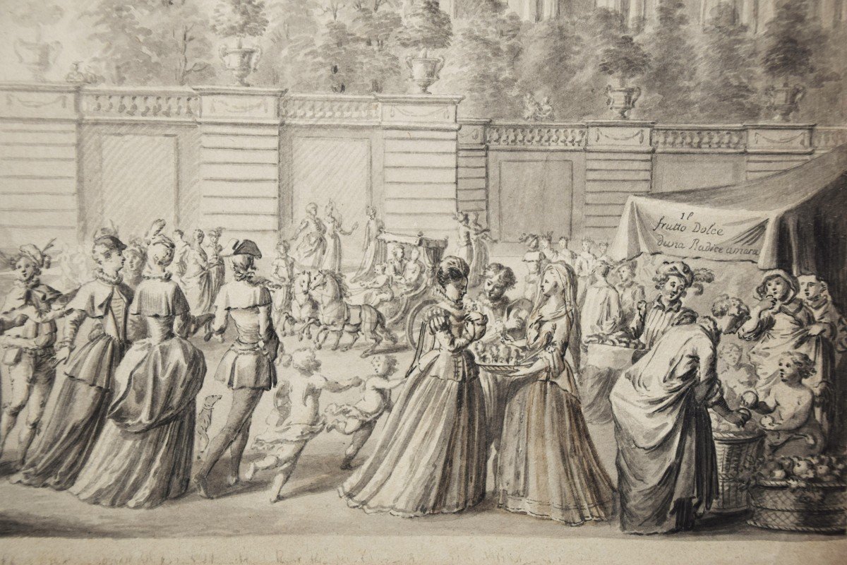 Italian School Circa 1750. Seaside Party. Large Format.-photo-4