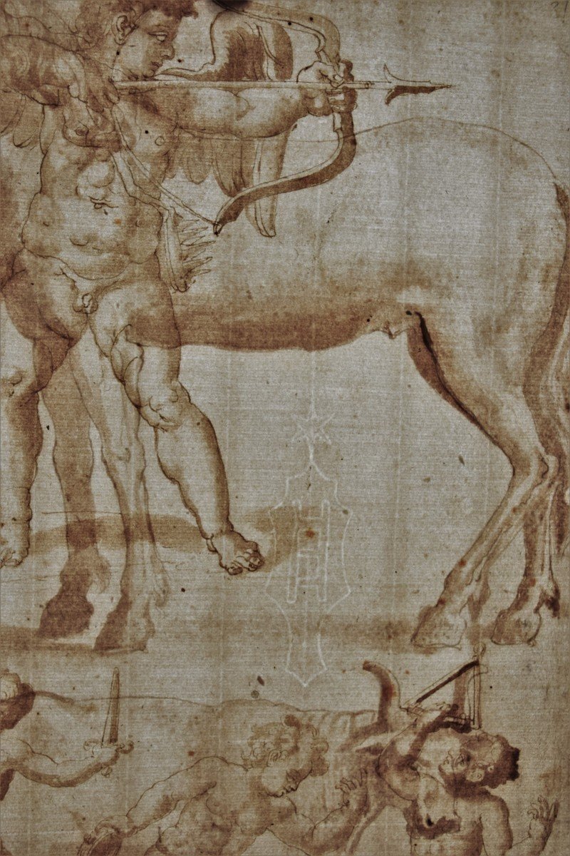 Italian School, Late 16th Century. Study Of A Horse & A Bull. Cupid On The Back. Bürgi Coll. L.3400-photo-3