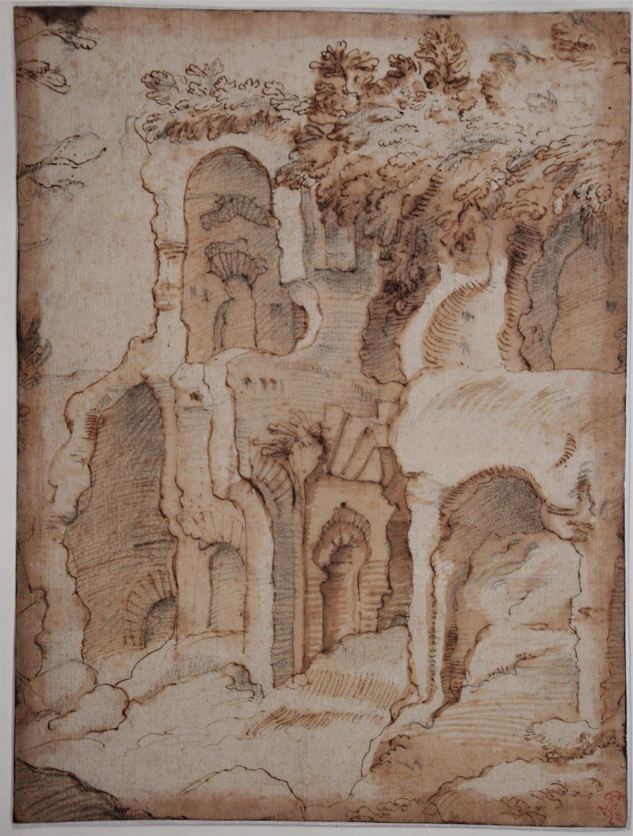 Italian School Of The 17th Century. Study Of Ruins. Collection Herrmann, Lugt1352a.