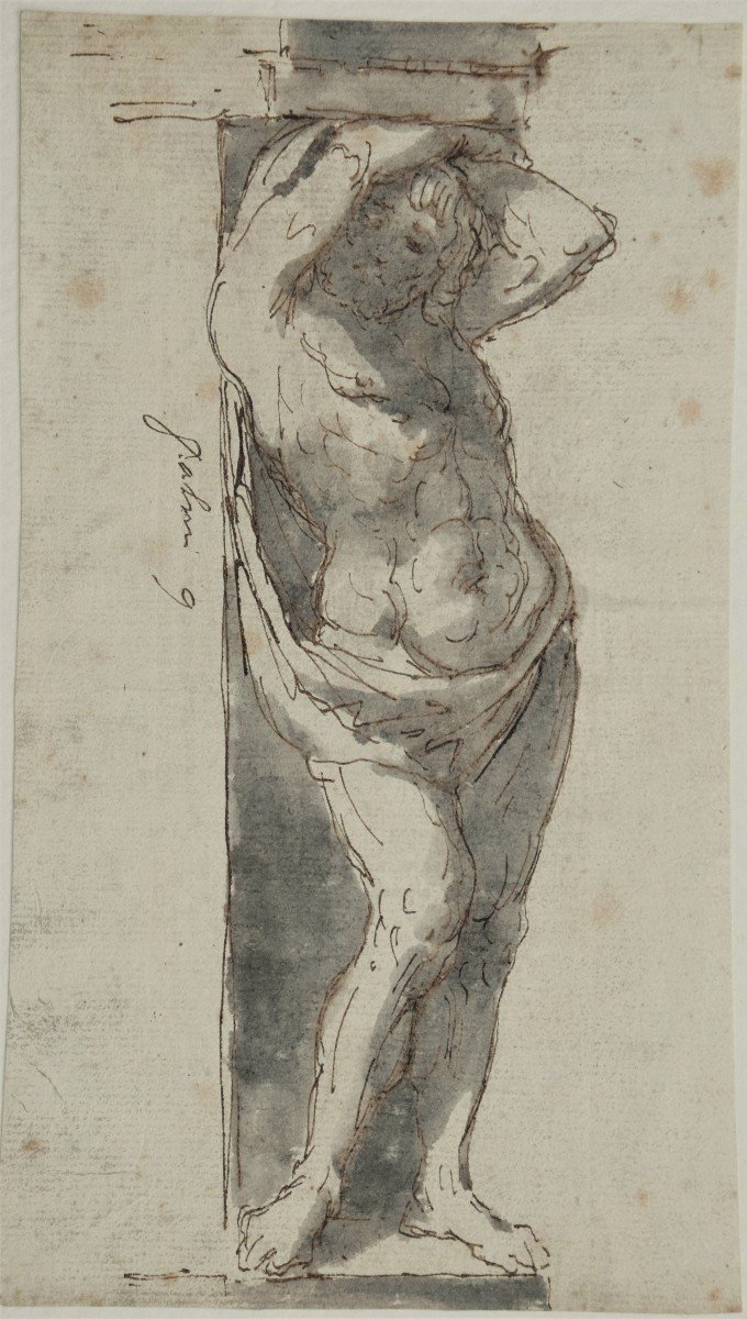 Ecole Italienne, Vers 1700.  Atlante. Projet De Sculpture