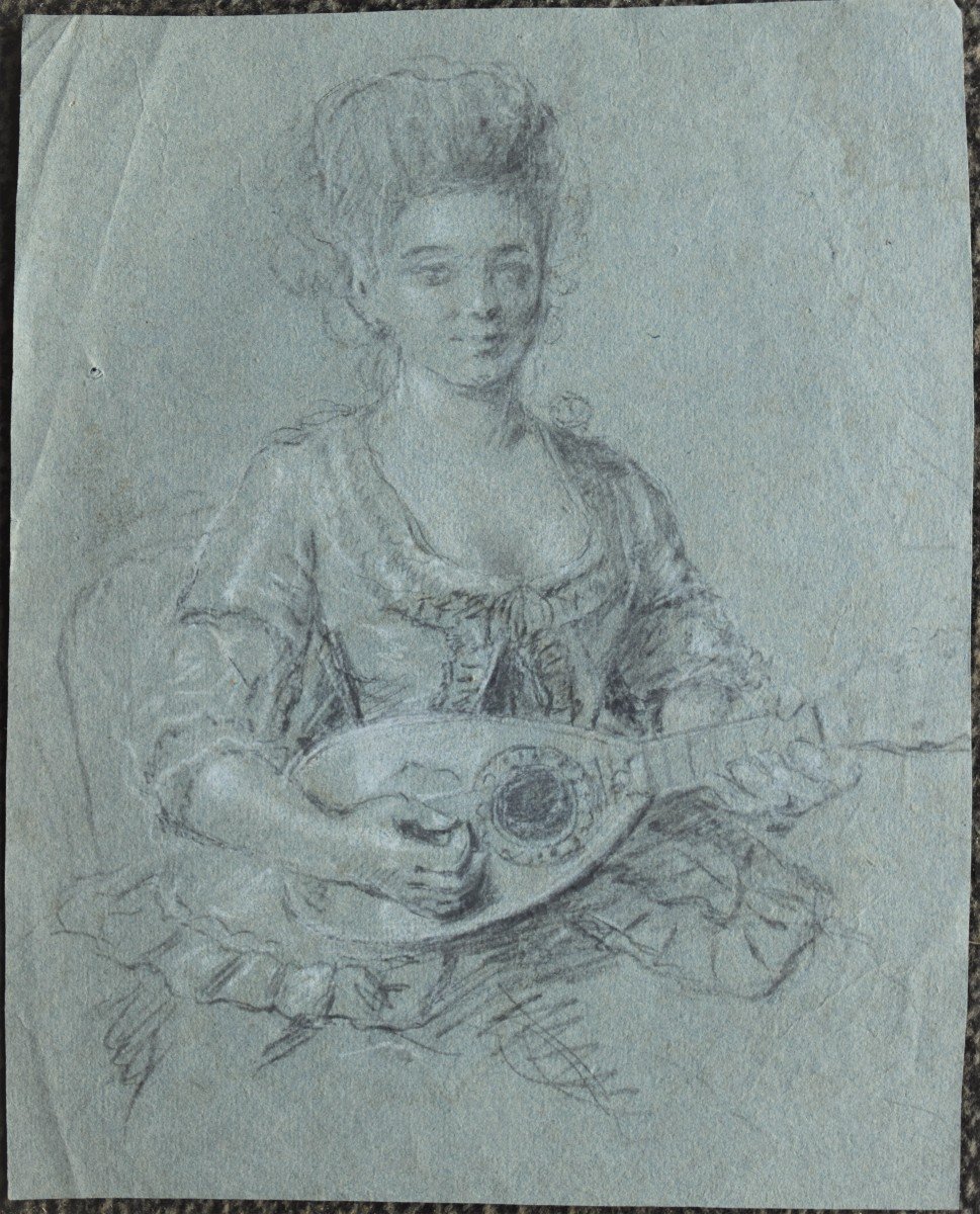 18th Century French School. Elegant Woman Playing Mandolin.