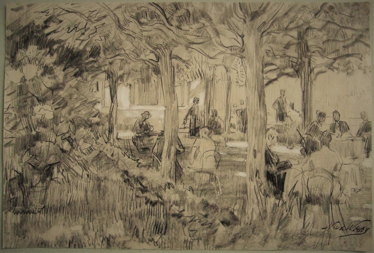 Nicolaas Van Der Waay. Projet Pour Son Tableau " Après-concert Au Jardin d'Artis Royal", Signé