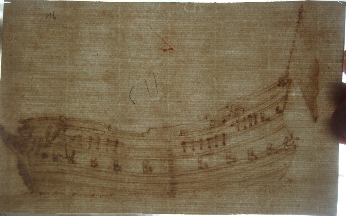 Italian School Of The 17th Century. Study Of A Vessel.-photo-3