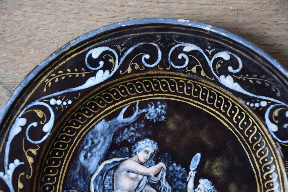 Limoges Enamel Plate. 19th Century. Venus & Cupid.-photo-4