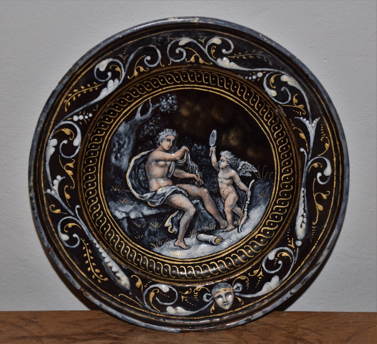 Limoges Enamel Plate. 19th Century. Venus & Cupid.