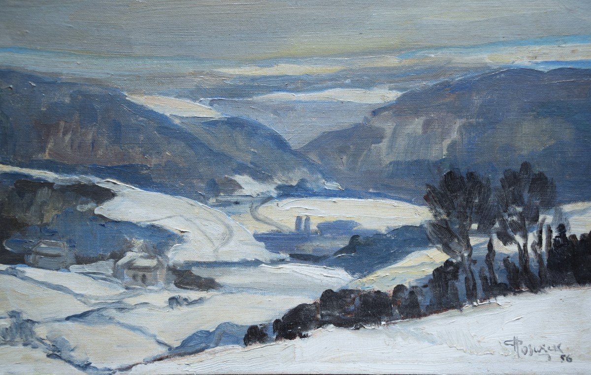 Joseph Poswick. View Of The Ardennes Under The Snow.-photo-2