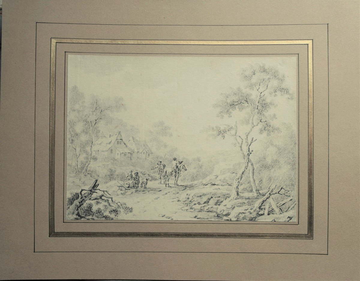 Ecole Hollandaise, Vers 1800. Paysage Animé.-photo-2