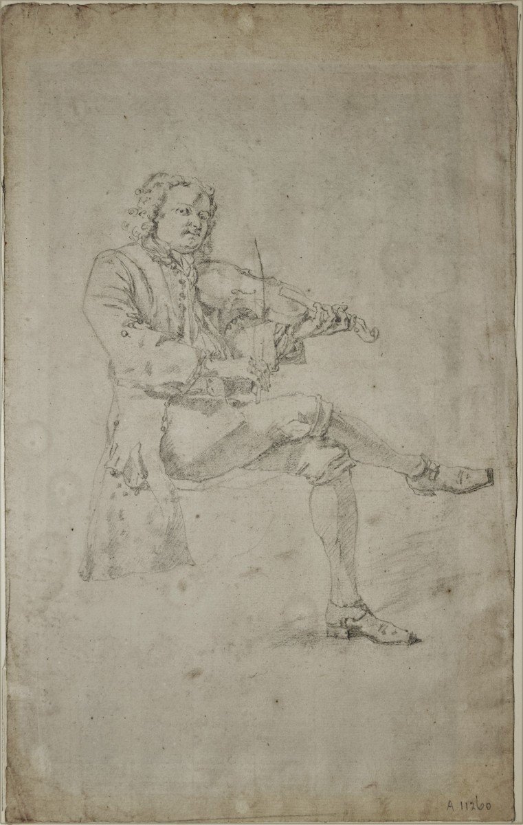 Ecole Hollandaise Du 18è. Etude d'Un Violoniste Assis. Au Verso, étude De Bacchus.-photo-2