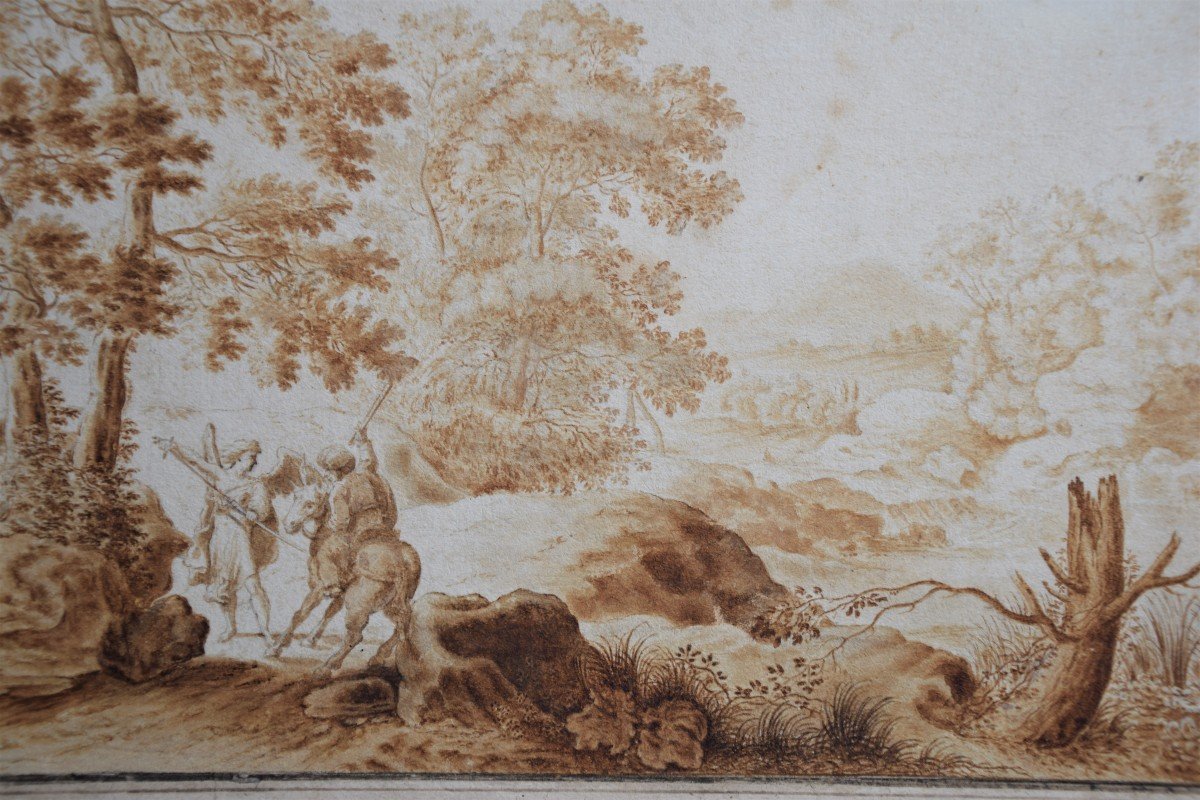 Flemish School Of The 17th Century. Landscape With Balaam On His Donkey And The Angel.-photo-2